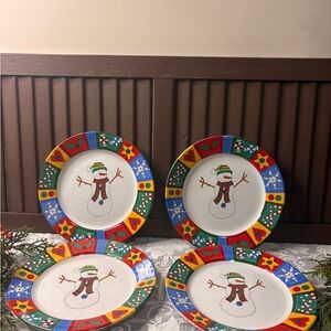 Festive Snowman Holiday Plates Set